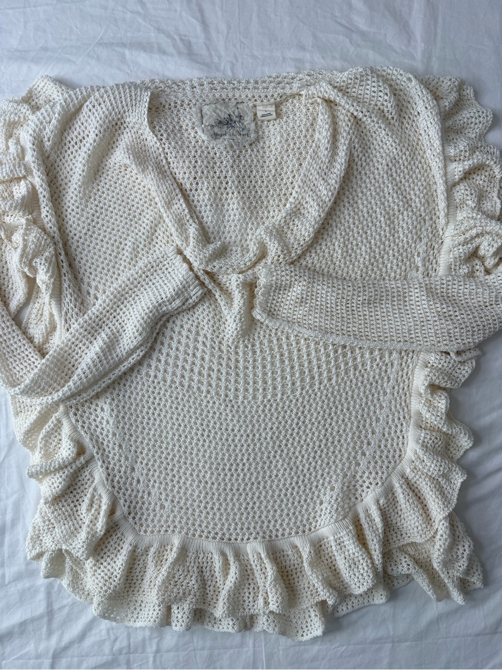Anthropologie Angel of the North Cream Crochet Ruffle Top Size Large - Picture 7 of 11